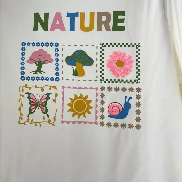 NWOT Love Ellie Graphic Nature Sequin White Long Sleeve XL - Picture 4 of 5